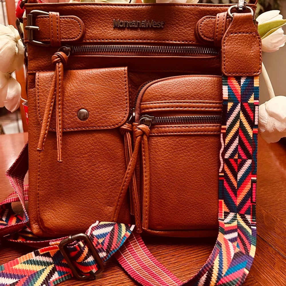 Montana West Tan Crossbody Bag with Multicolor Strap